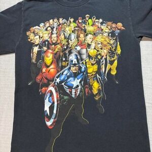 Vintage Marvel Superheroes T-Shirt | Mad Engine Avengers X-Men Black Tee Youth M